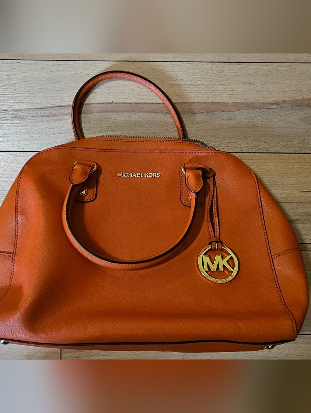 Michael Kors Orange Dome Satchel with Gold MK Charm